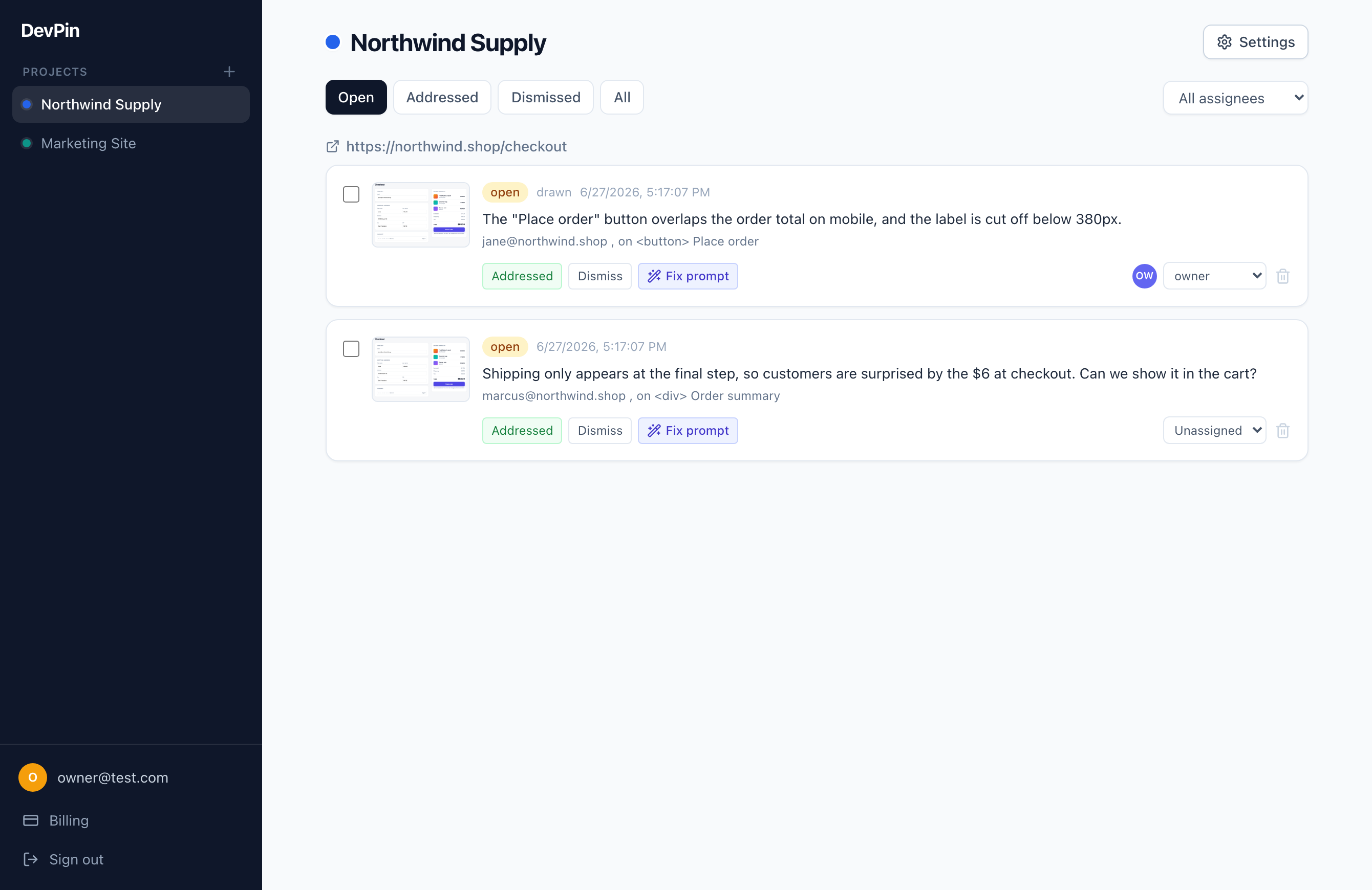 The DevPin triage dashboard
